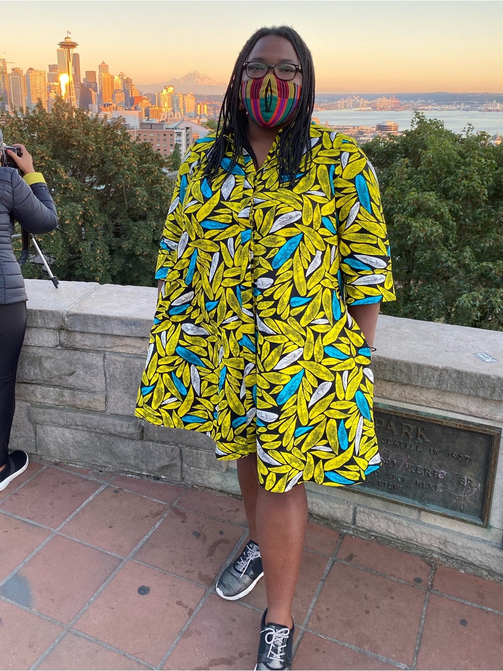 Zuri Kenya Vibrant Yellow Leaf-Print Women's Dress